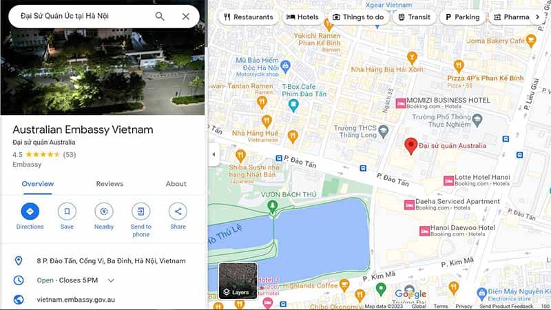Hình ảnh google map đại sứ quán Úc tại Hà Nội