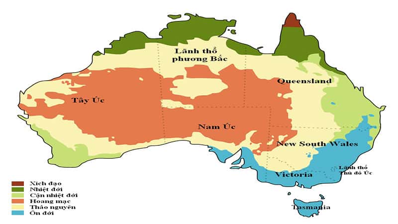 Qua hình thời tiết ta thấy nước Úc đa dạng về khí hậu tại các bang